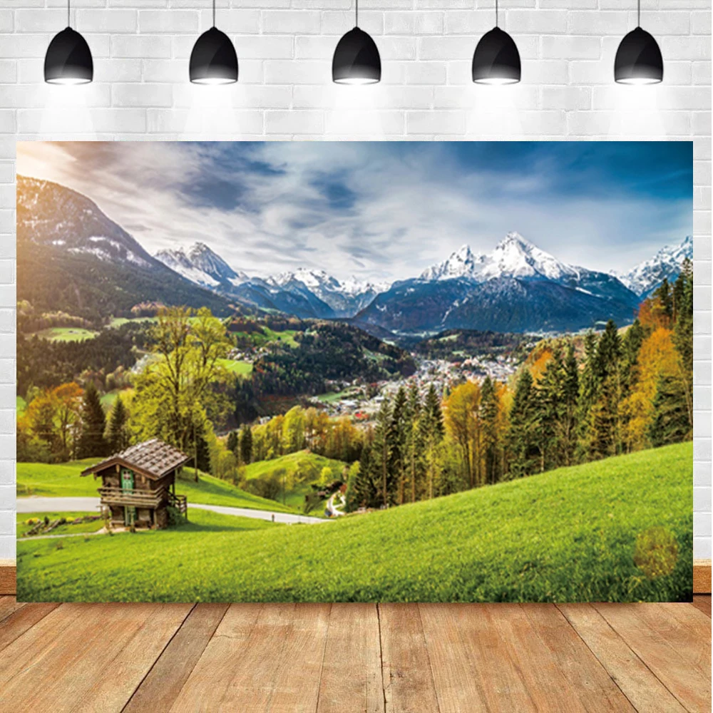 Laeacco Nông Thôn Cảnh Quan Thiên Nhiên Photophone Núi Đồng Cỏ Chụp Ảnh Nền Chân Dung Ảnh Phông Nền Photozone Đạo Cụ