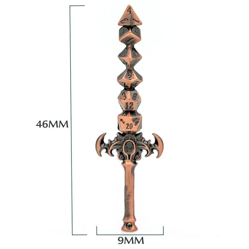 Metal Dice Sword Keychain D4 D6 D8 D10 D12 D20 Creative Design Durable Metal Alloy for DND Role Playing Games Pop Toy Gift