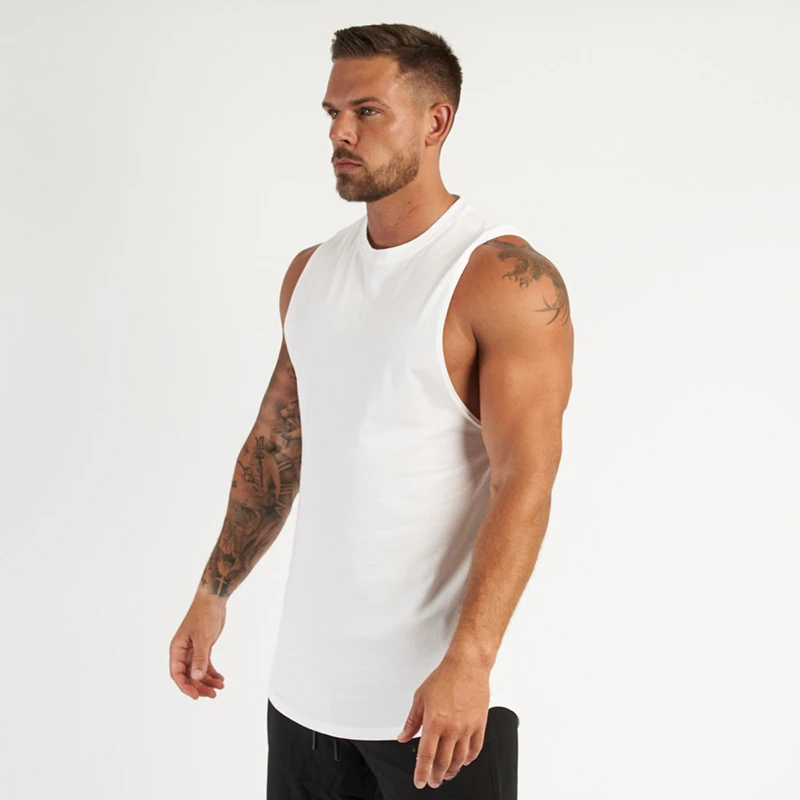 Running Vest Men Gym Tank Top Bodybuilding Fitness Men Cotton Workout Singlets O-Neck Sporting Muscle Sleeveless Shirt