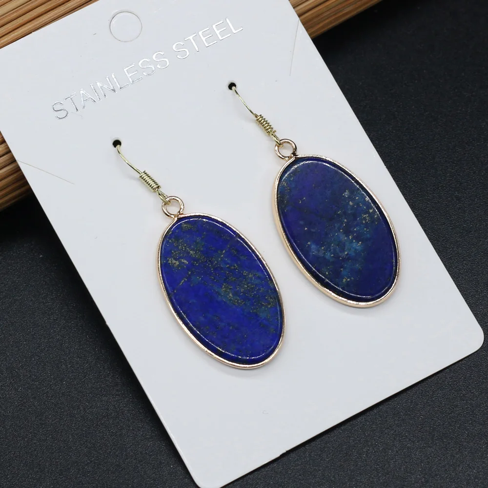 2020 Unique Dangle Earrings for Women Natural Stone Lapis Lazuli Ear Drop Fashion Jewelry Handmade Gems Art Earring Gift