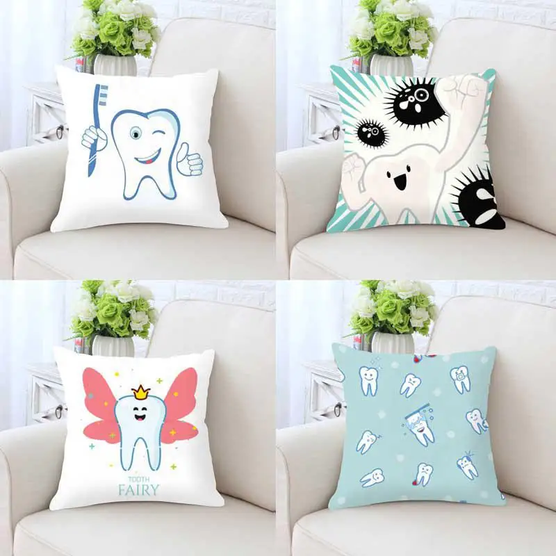 White Teeth Pillow Case Kids Funny Cartoon Fairies Clean The Tooth Care Treatmen Toothbrush Character Cleaning Cushion Cover