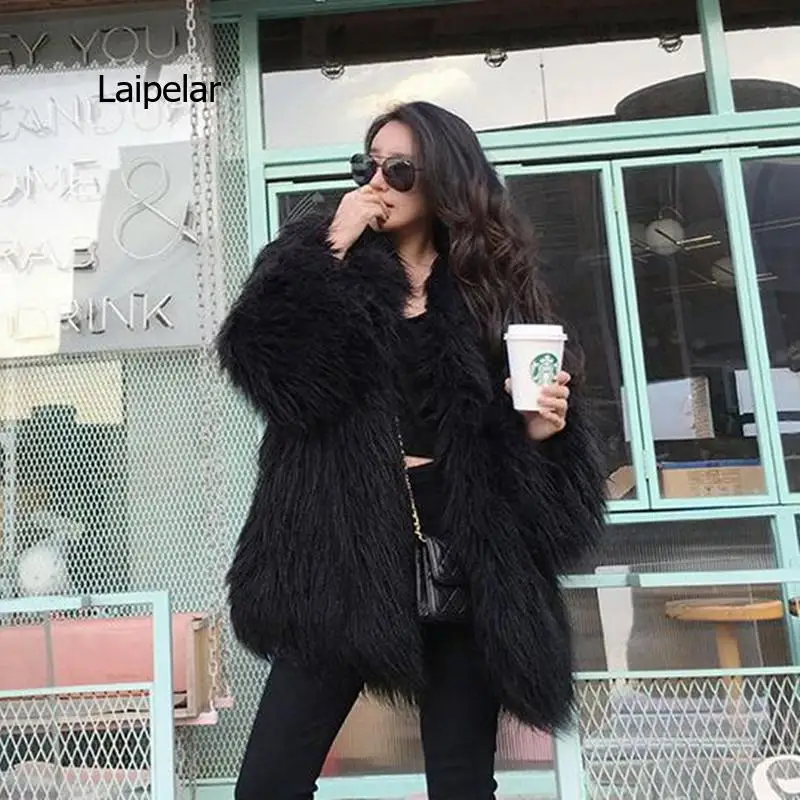 Winter Sheep Fur Coat Women Warm Faux Fur Coats Fluffy Furry Wool Jacket Sexy Outerwear Ladies Fur Overcoat Outerwear