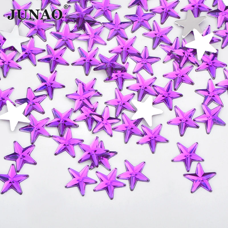 JUNAO 100pcs 10mm Pink Color Star Shaped Rhinestone Sticker Glue On Flat Back Crystal Stones Non Sewn Strass Decoration