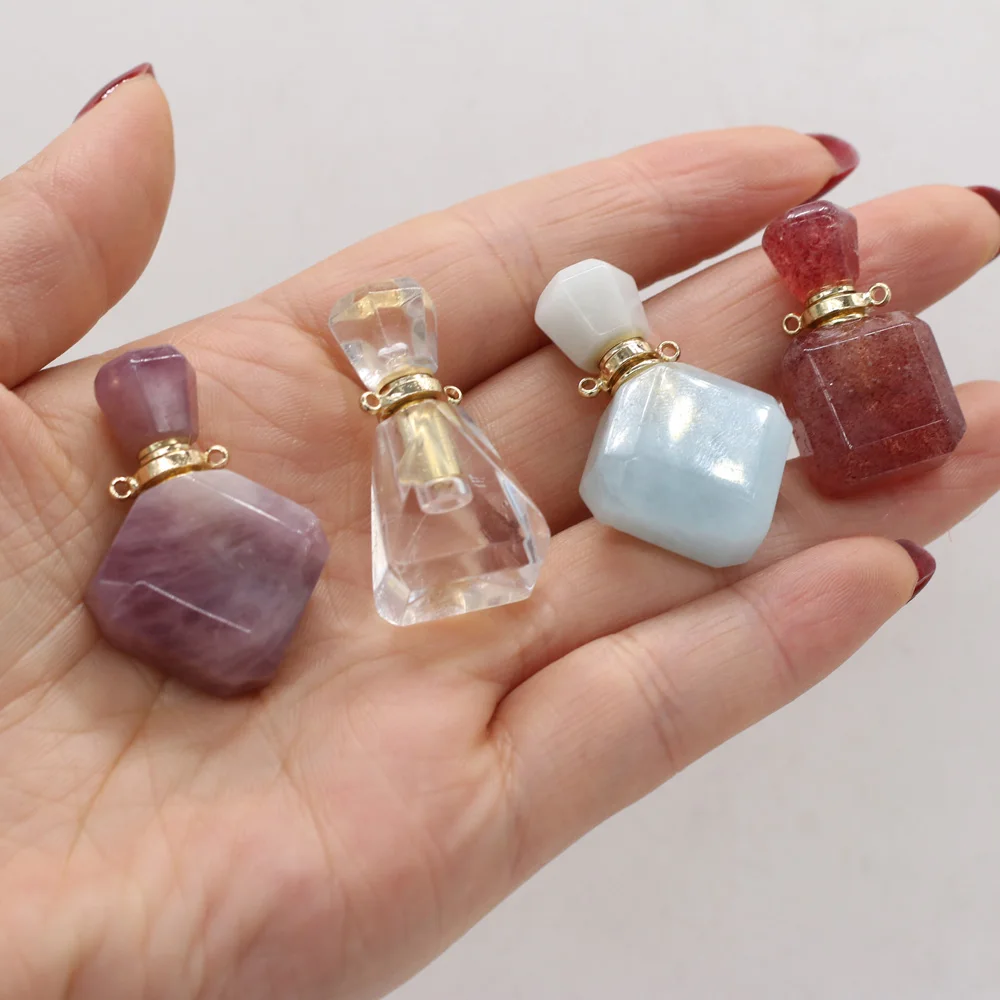 1PC Natural Stone Amethysts Perfume Bottle Connector Rose Quartzs Fluorite Essential Oil Diffuser Charms Pendant DIY Jewelry