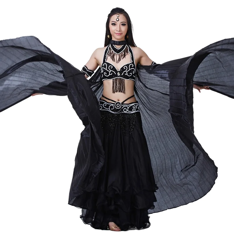 Dance Fairy Belly Dance Silk-like Transparent Isis Wings With Sticks Egyptian 360 Degrees Wing Black Orange Pink