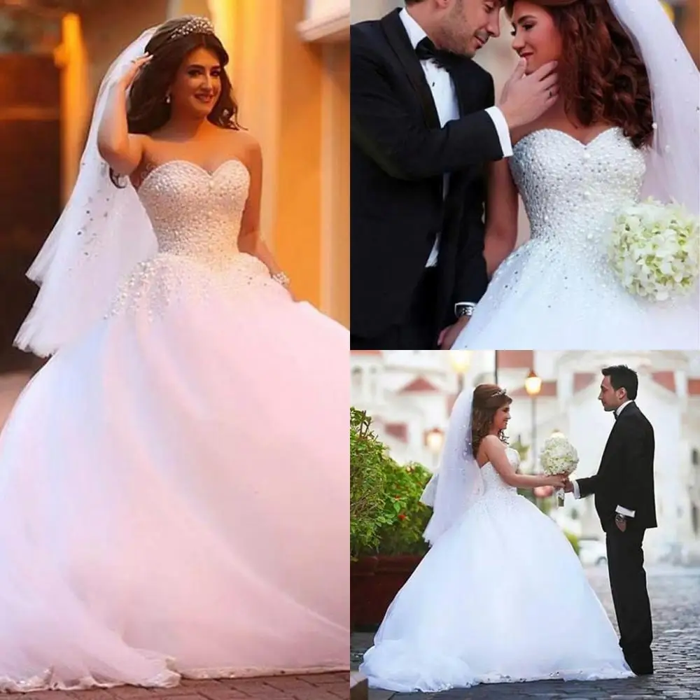 Vestido de novia con apliques de encaje y perlas, traje de novia con escote Corazón, novedad de 2024