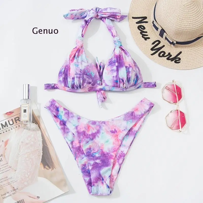 

Swimsuit Women's Swimwear 2021 Sexy Tie Dye Bikini Push Up High Leg Thong Bikinis Set Swimming for Bathing Suit Woman Swimsuits