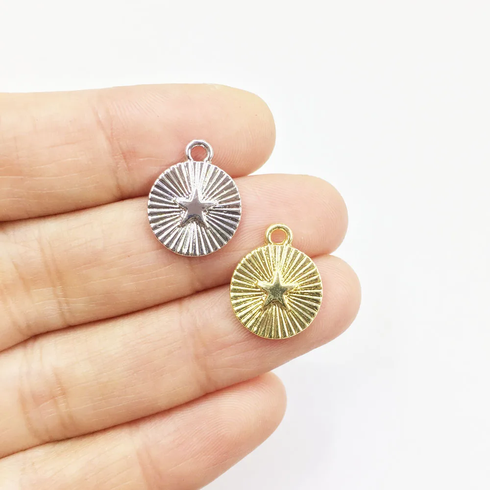 Eruifa 20pcs 12mm Zinc Alloy Popular Star Coin Charms Wholesales Necklace,Earring Bracelet Jewelry DIY Handmade 2 Color