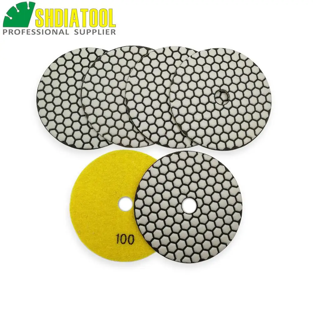 

SHDIATOOL 6pcs 5" dry polishing pads #100 granite marble Dry polishing Resin bond diamond flexible sanding dics Polisher pads