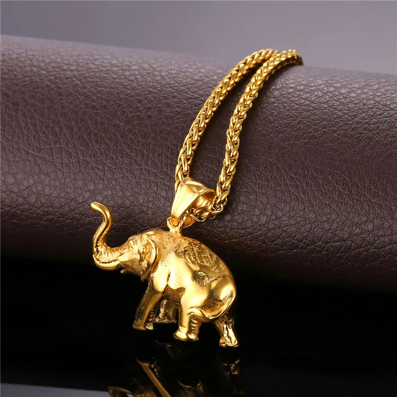 Chainspro Elephant Pendant Men 316L Stainless Steel African Necklace Women Black Gold Color Lucky Animal Jewelry QC24