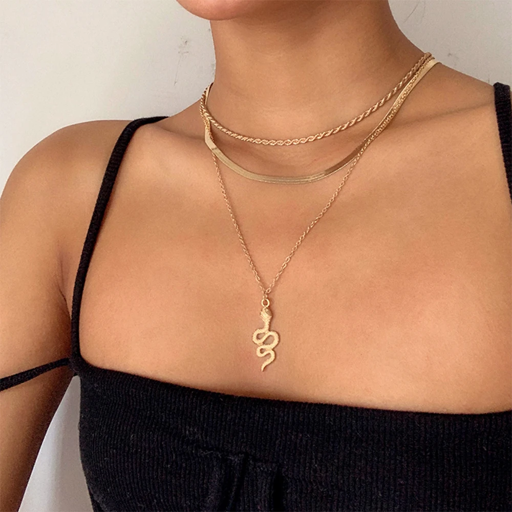 IPARAM – collier Vintage en serpent, couleur or, pendentif multicouches pour femmes, bohème, chaîne, Punk, bijoux cadeau
