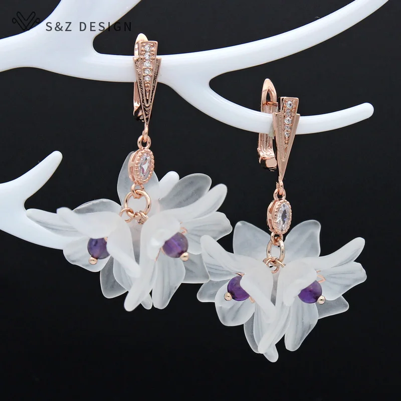 

S&Z 2019 Fashion Big Dangle Earrings For Women Wedding Party Bohemian Acrylic White Flower Earrings Statement Boho Jewelry Gifts