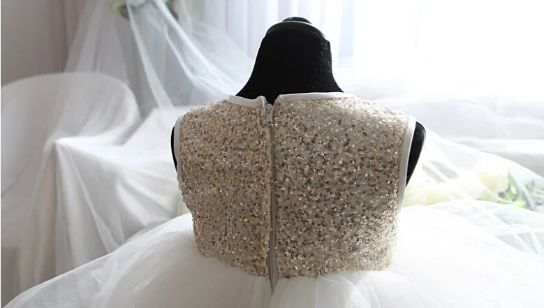 CloverBridal ฤดูร้อน2-9ปี Grils Tutu Sequined Tulle ดอกไม้ชุดงาช้างวันเกิดพรหมประกวดชุด WF9756