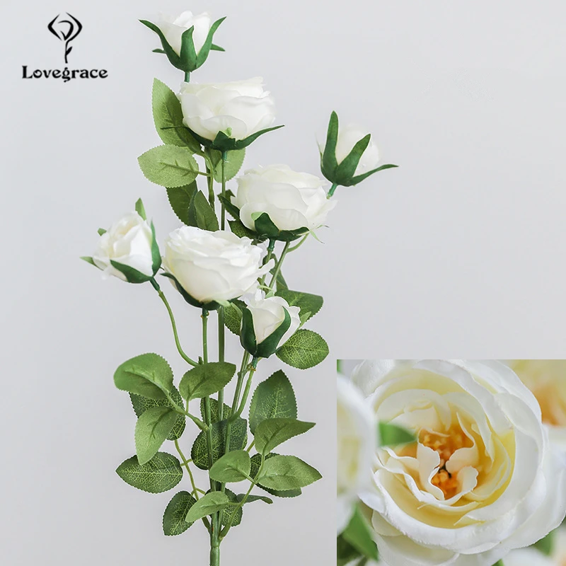 Loveglace – Bouquet de roses artificielles en soie, 7 têtes, Arrangement de fleurs, fournitures pour fête de mariage, décor de mariage, DIY