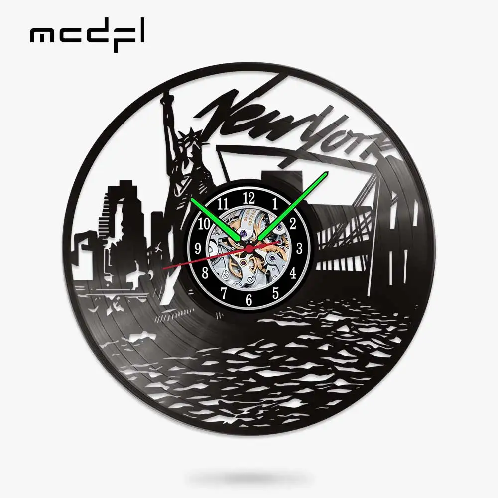 

MCDFL New York City Wall Clock with Backlight Modern 3d Watch Home Design Quartz Clock Mechanism Bedroom Decoration Living Room