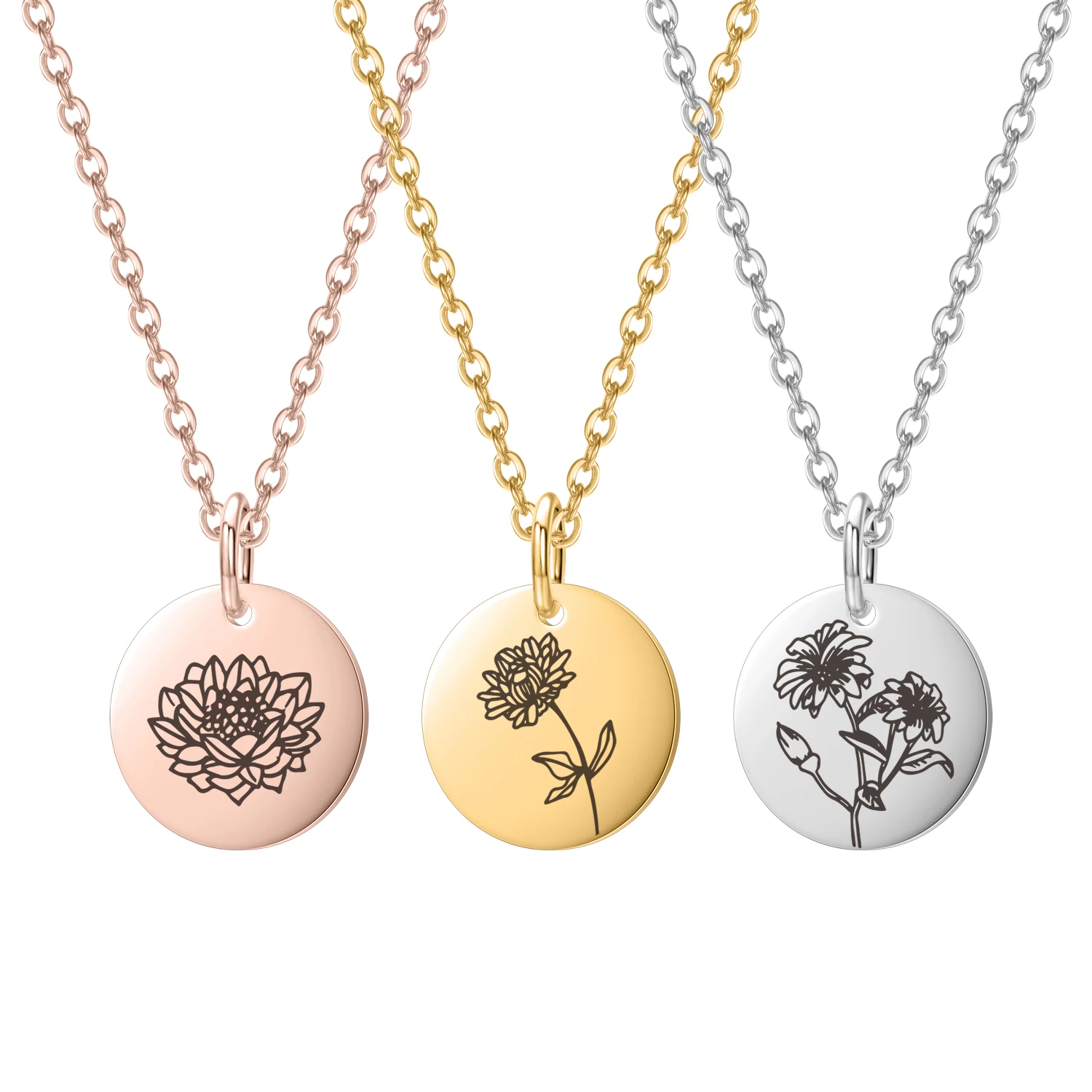 Danity Birth Flowers Necklace Flora Collection Poppy Gold Pendant Necklace Women Jewelry Gift for Bridesmaid Women 15mm18inch