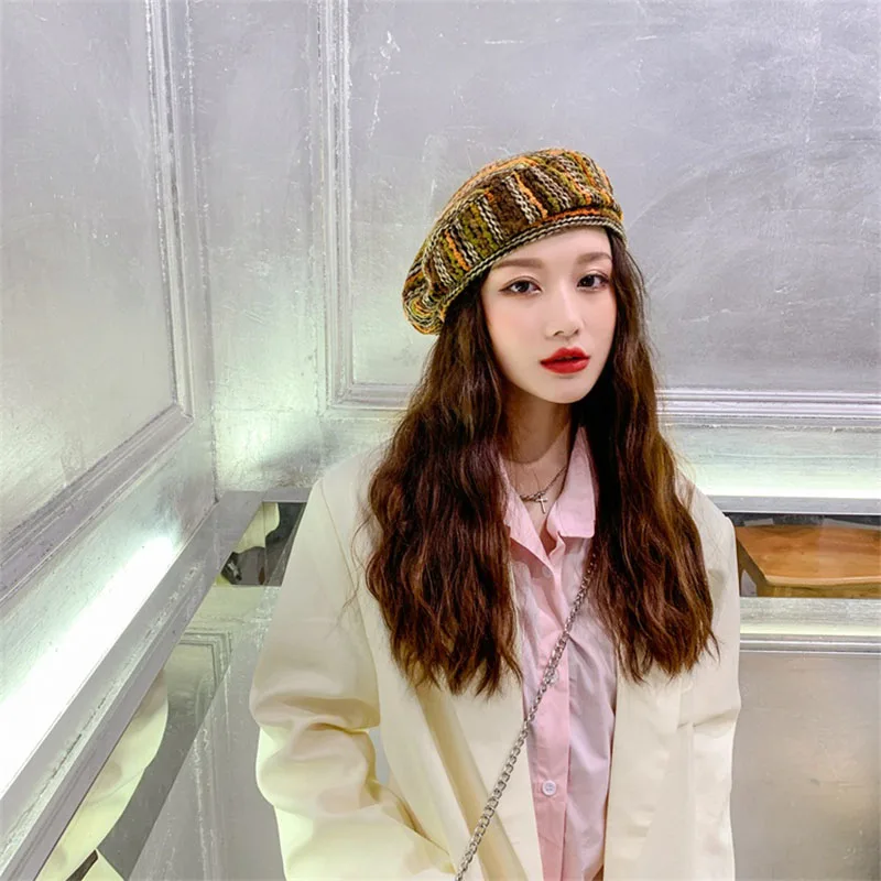 Autumn and winter abstract designer trendy starry sky wool hat beret hat female casual striped painter hat octagonal hat