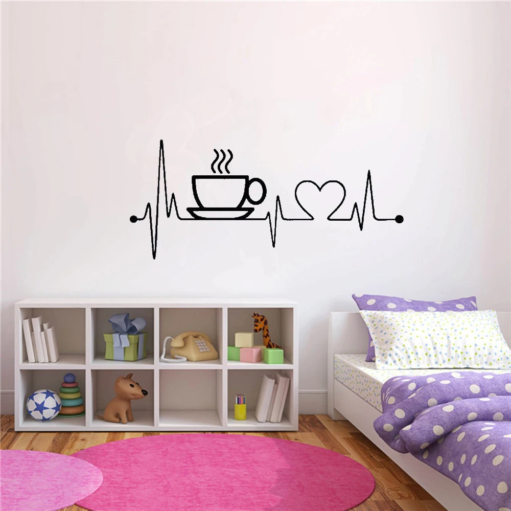 Pegatinas de pared de vinilo para taza de café, arte de pared para cocina, decoración del hogar, sala de juegos, decoración del hogar, murales de