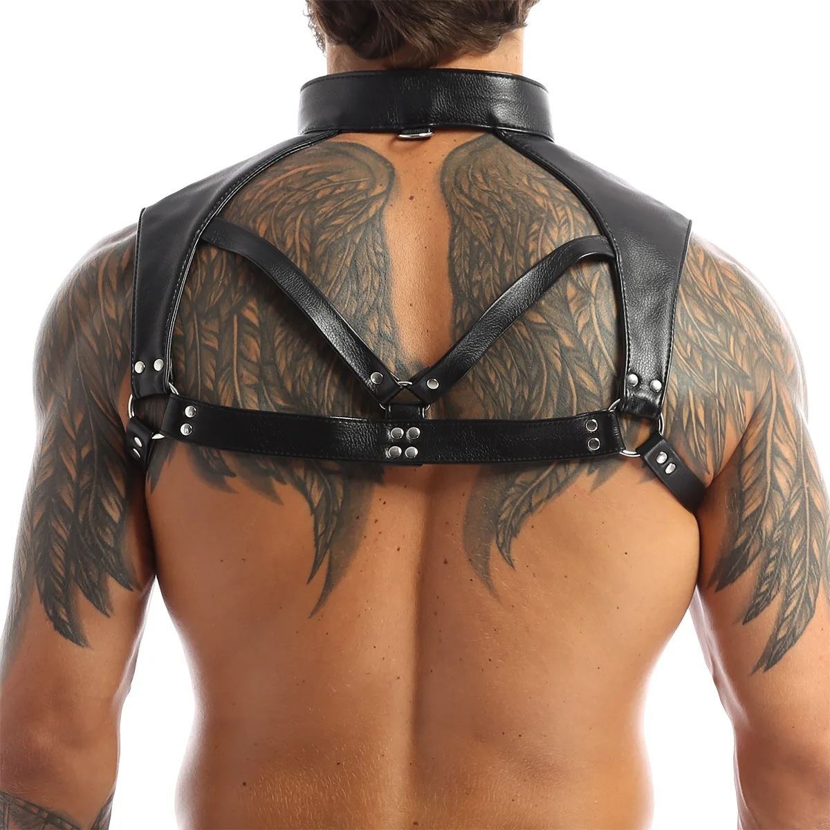 Men Lingerie Faux Leather Adjustable Body Chest Harness Lapel Sexy Male Nightclub Tops with Press Buttons Gay Fancy Sex Costume