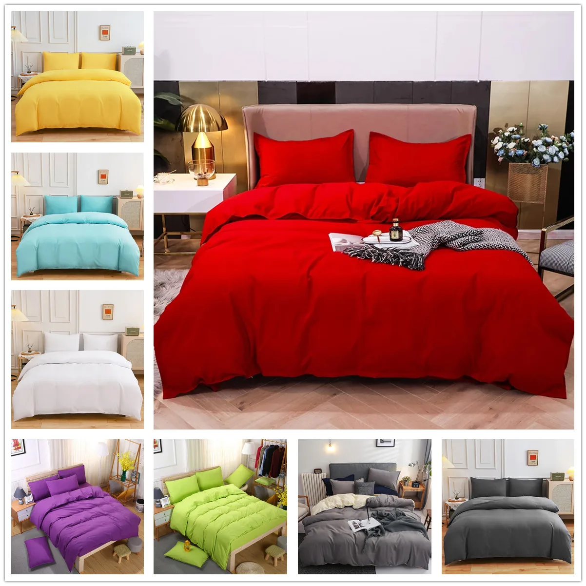 Red Duvet Cover Set Twin Full Queen Bedding Set Guest Room Cozy Microfiber Adults Bed Linen Set Quilt Comforter Cover Bedclothes
