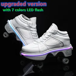 2023 New Deformation Parkour Shoes LED Flash Four Wheels Skates Rounds Of Running Shoes Unisex Deformation Roller Skating Shoes