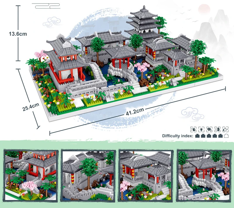 Casa clássica nanobricks china arquitetura tradicional micro bloco de diamante 3 em 1 jardins suzhou tijolos de construção coleção de brinquedos