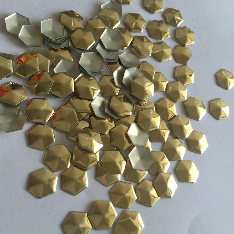 1440pcs 10mm Gold Hexagonal /Football Shape Hot Fix Studs Flat Back Iron on Rhinestuds Heat Transfer DIY For Garments Decoration