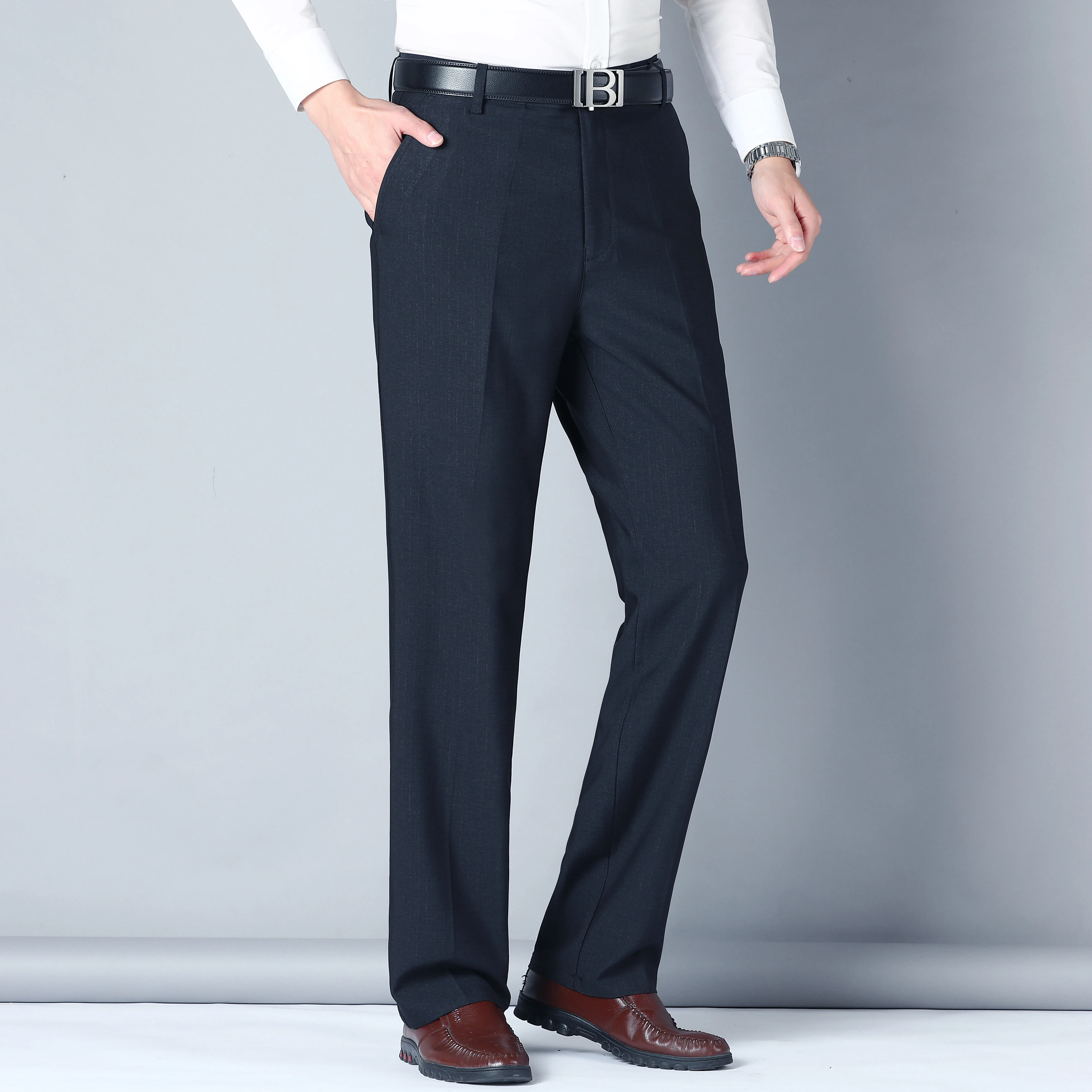 

Spring Summer Thin Casual Pants Business Straight Stretch Trousers Classic Style Male Brand Regular Fit Office Long Trousers