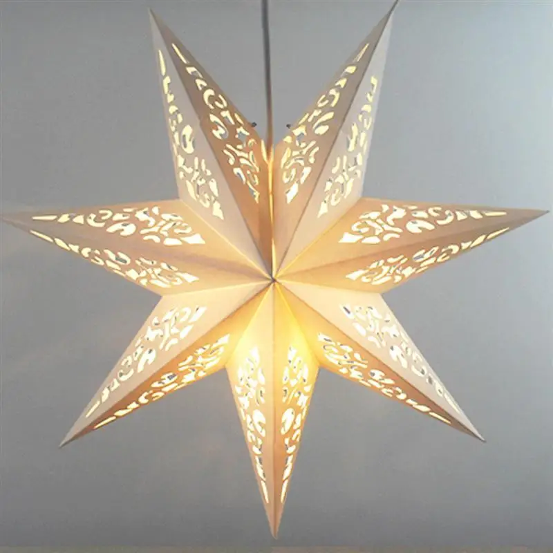 45cm Hollow Out Star Party Light Cover Paper Folding Decorative Lamp Cover Window Grille Home Bedroom Night Light Cover (White)
