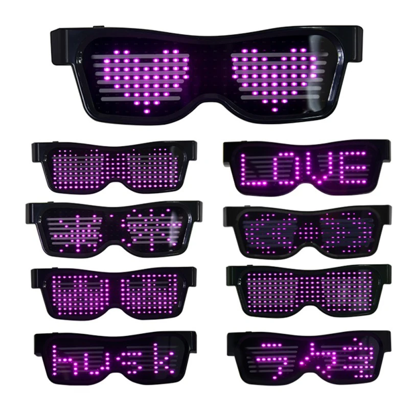 Bluetooth Programmable LED Text USB Charging Display Glasses Dedicated Nightclub DJ Festival Party Glowing Toy Gift