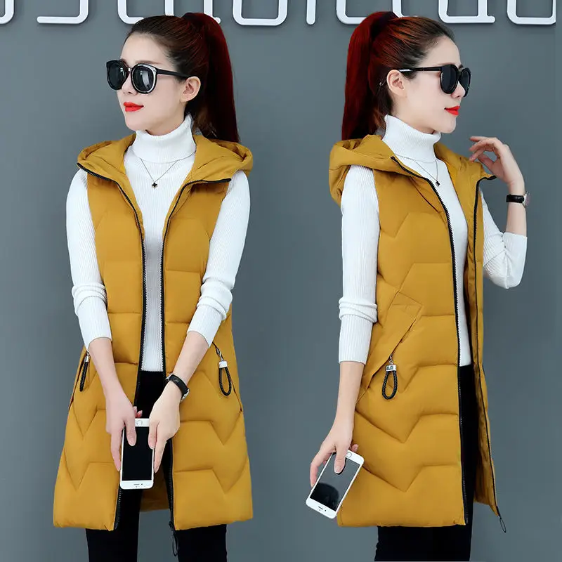 2020 New Winter Jacket Women ParkasHooded Warm Long Vest Coat Jacket Female Cotton Padded Parka Feminina chalecos Plus Size P952