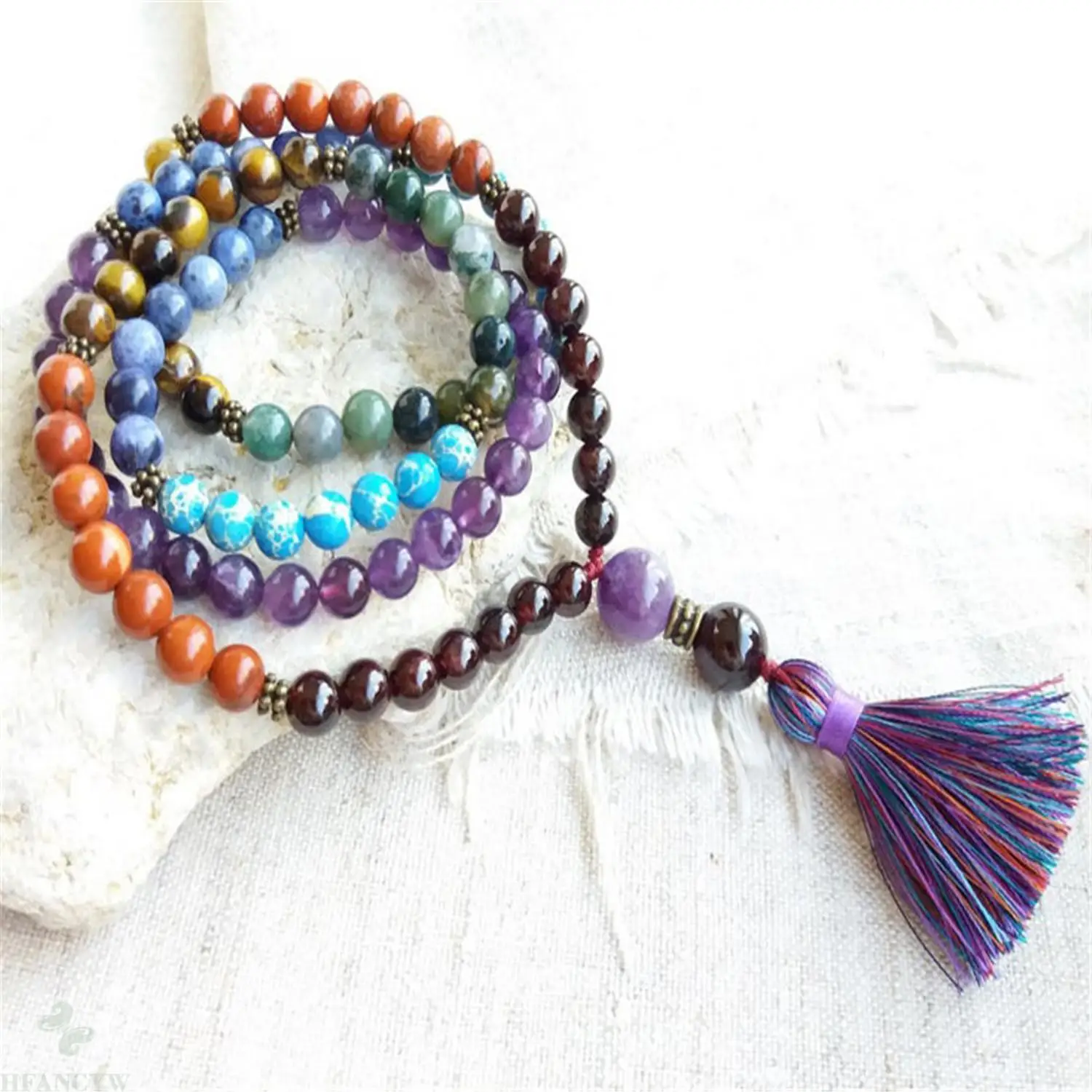 6mm 7 Chakras Stone 108 Beads Handmade Tassel Necklace Spirituality Buddhism Japa Classic Retro Wristband Yoga