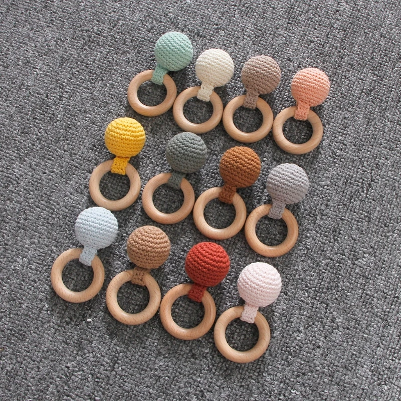 1pc Crochet Elephant Baby Teether BPA Free Beech Wood Teething Ring Newborn Soother Molar Toy Soothing Sensory Educational Toys