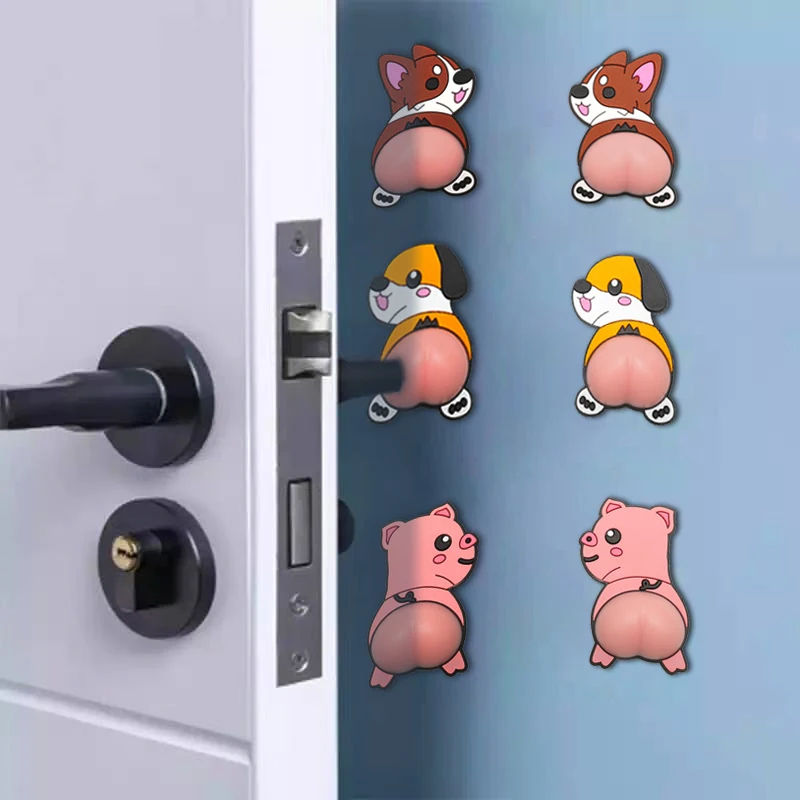 1pair Soft Rubber Pad Anti-collision Tape 3D Protect The Wall Self Adhesive Door Stopper Cartoons Shaped Door Fender Sticker Car