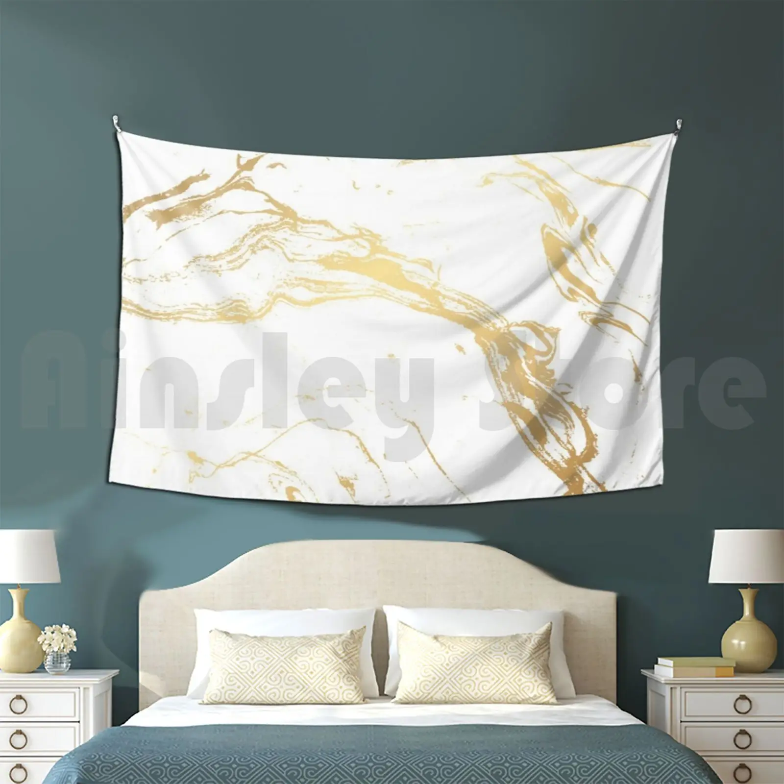 Gold And White Marble Tapestry Living Room Bedroom Gold And White Marble White Marble Stone Natural Gray