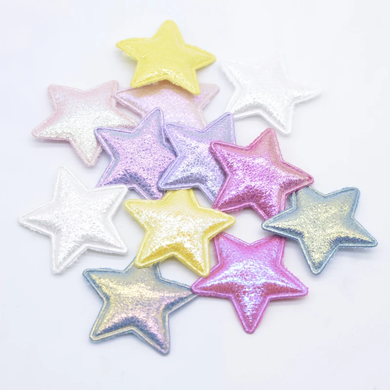 40Pcs 38mm Padded Shiny Leather Star Patches Appliques for Clothes Hat Sewing Supplies DIY Headwear Hair Bow Decor Accessories