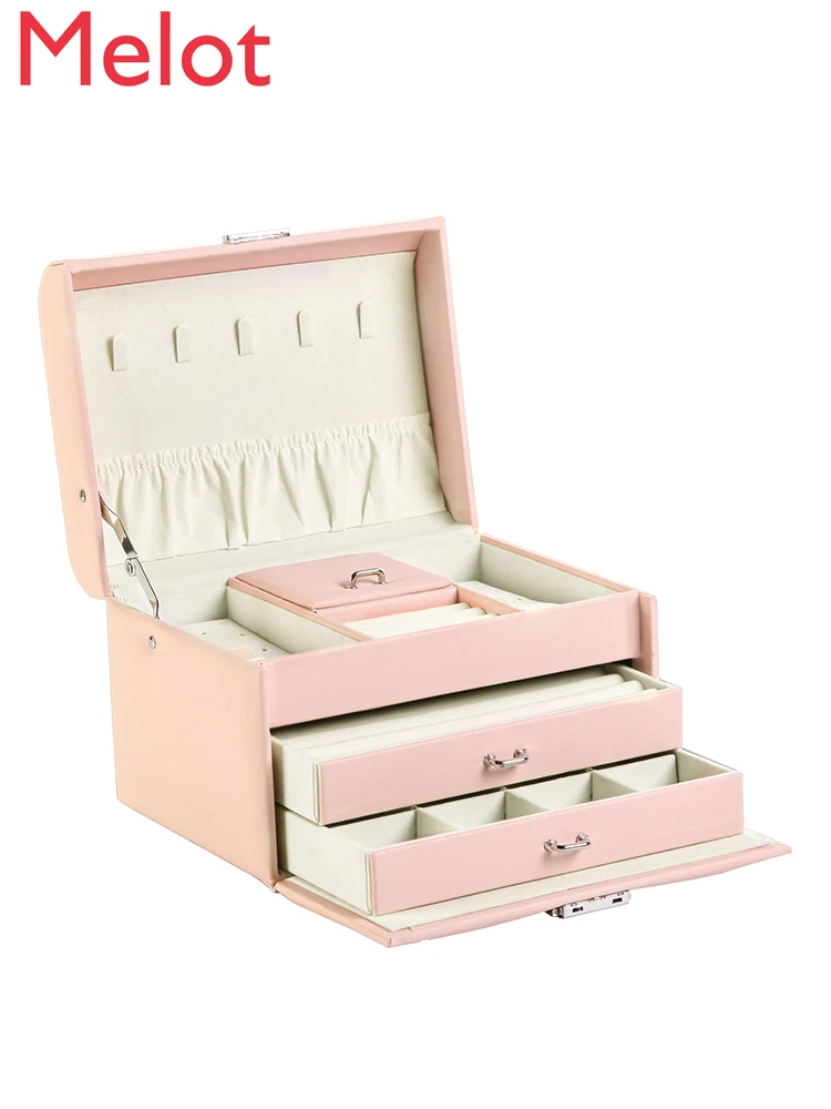 Jewelry Box Storage Large-Capacity Jewelry Stud Earrings Simple Exquisite Necklace Ring Household High-End Jewelry Box