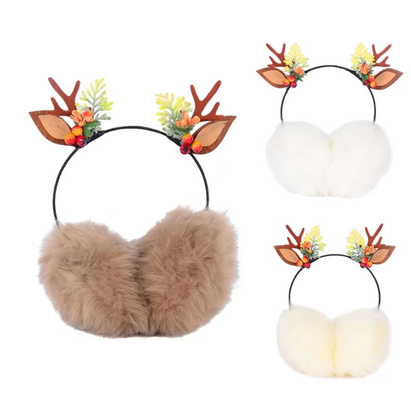 Antler paraorecchie Buckhorn scaldamuscoli per bambini renne paraorecchie paraorecchie per inverno simpatici tappi in pile natale