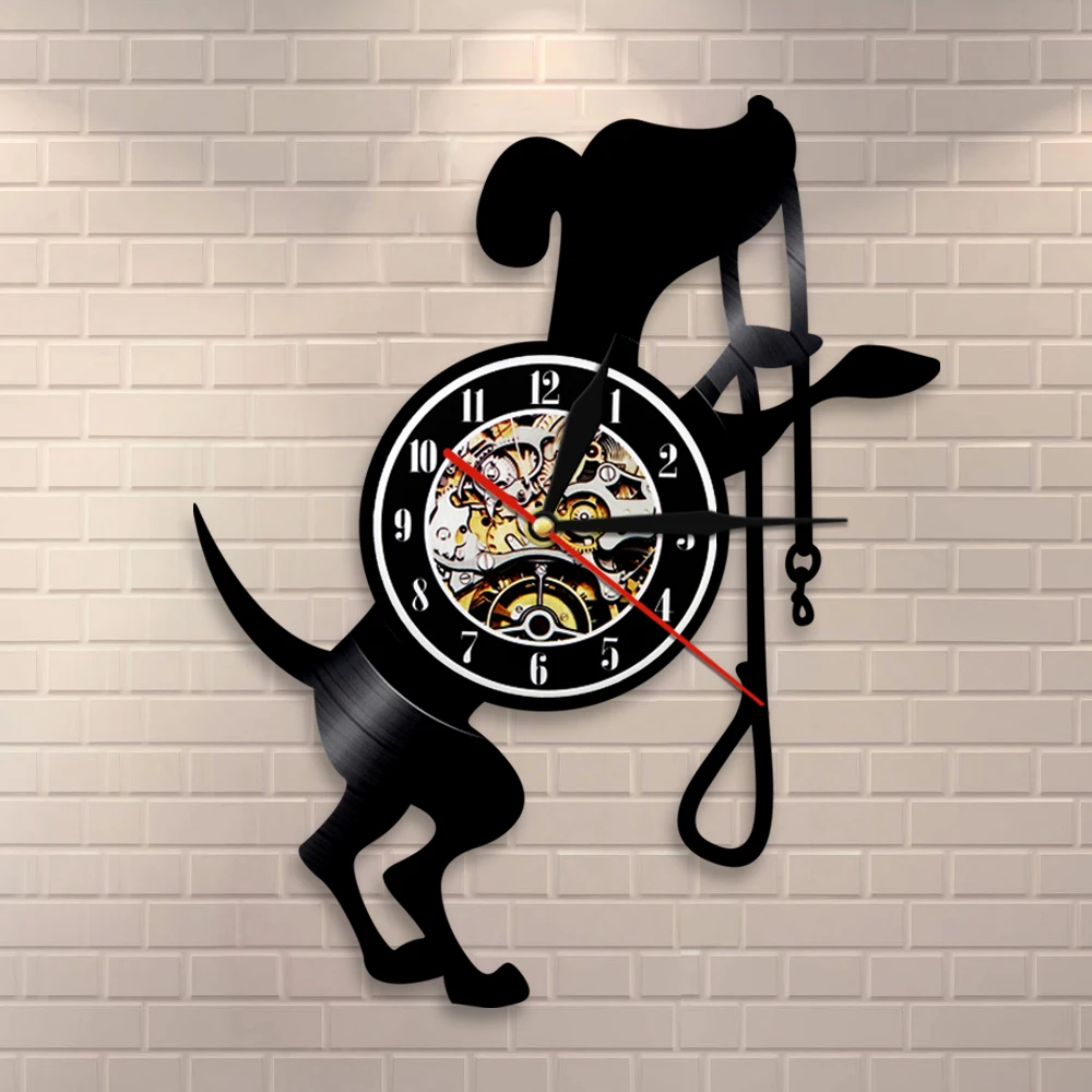 Lovely Dog Training Art Decorative Wall Clock Dog Breed Vinyl Record Hanging Watches Creative Animals Decor For Children's Room