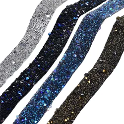 Presa di fabbrica nastro di perline di caviale nastro 1.5Cm di larghezza blu Strass Trim Banding Strass catena Applique da sposa abito fai da te 2 Yard/Lot