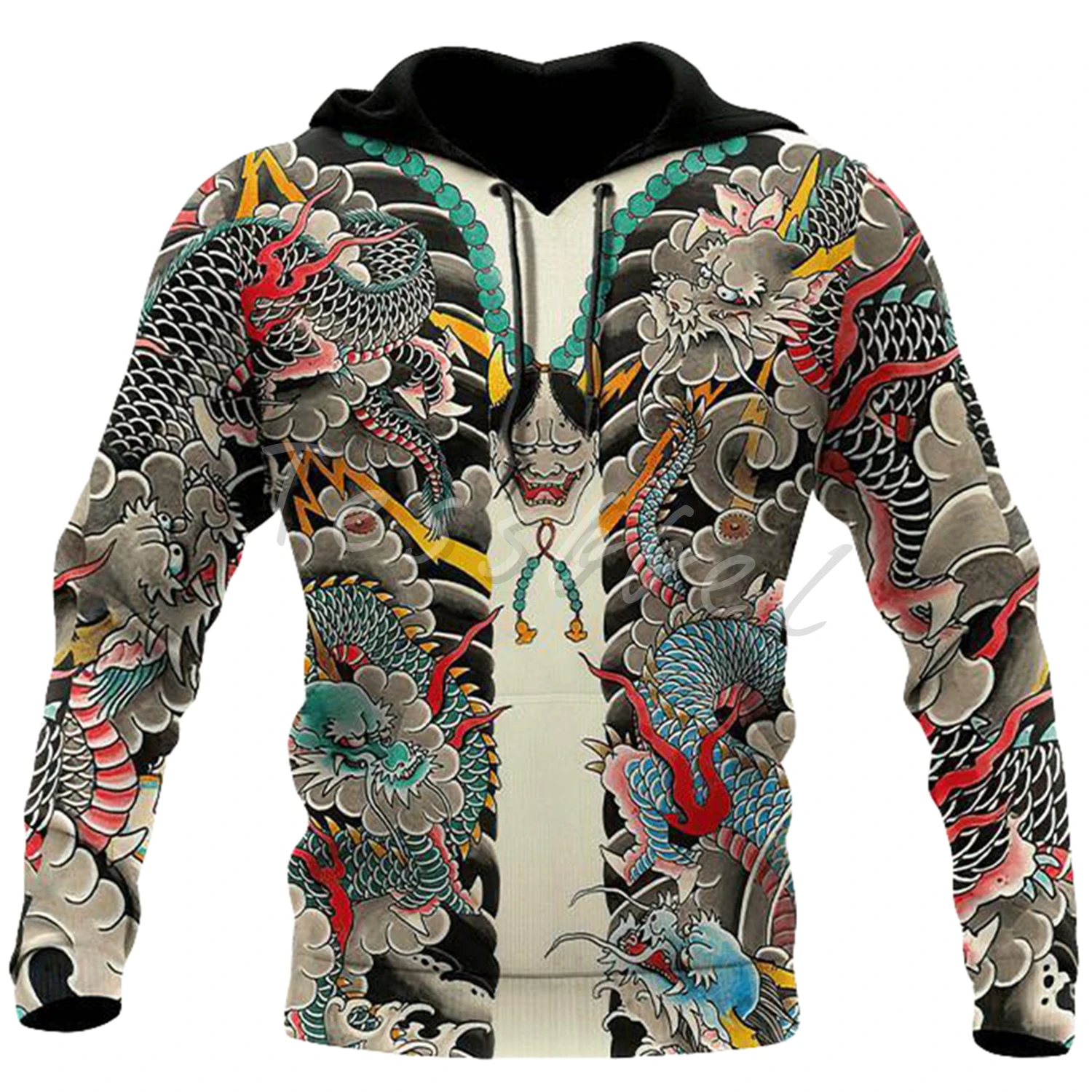 Tessffel Newest Japan Mask Tattoo 3D Printed Fashion Men's Hoodies Sweatshirt Harajuku Zipper Hooded Casual Streetwear Style-4