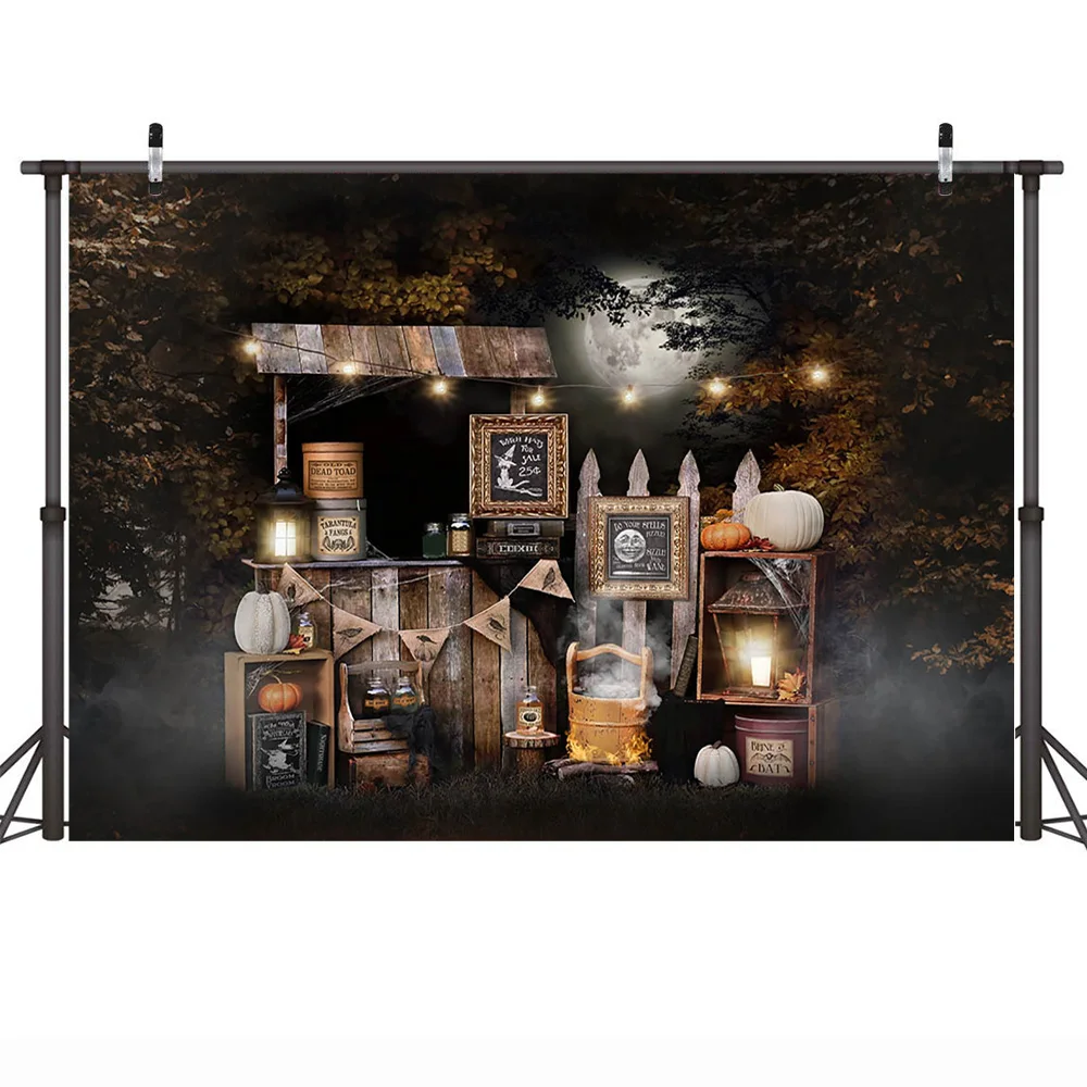 할로윈 사진 스튜디오 배경, 할로윈 어린이 생일 초상화 배경, 가을 공포 밤 숲 호박 달