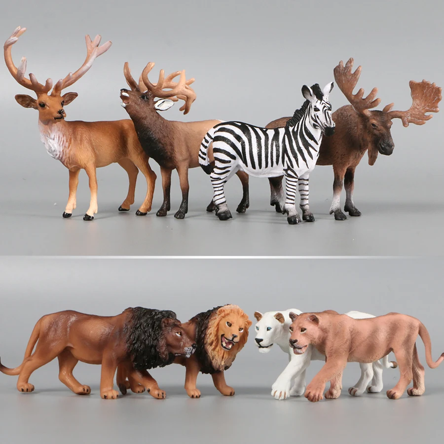 Wild Jungle Zoo Forest Animal Model Lion Zebra Deer Set Action Figures Figurines Plastic Decoration Collection Christma Gift Kid