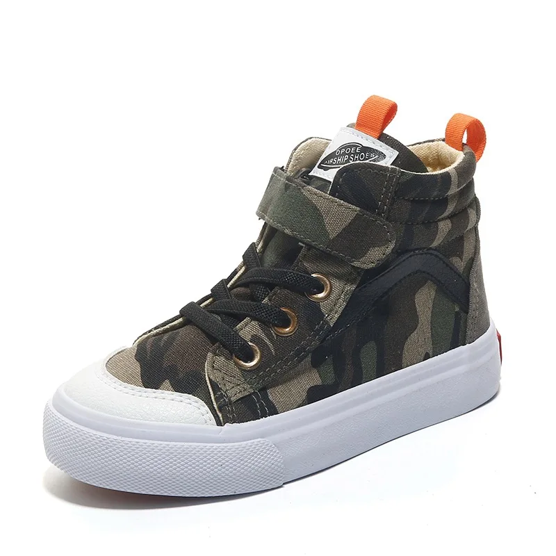 2023 Autumn New Camouflage Style Boys and Girls Children Canvas Shoes High-top Children Flats Hot Fashion 25-37 All-match