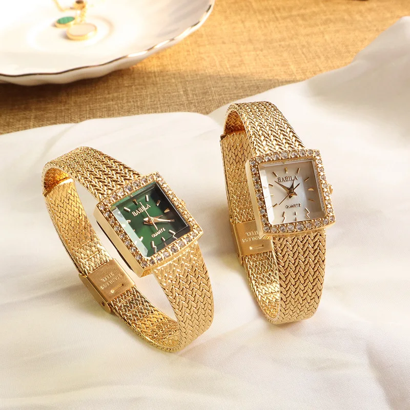 Ladies Watch Luxury Niche Chic Wind Square Suit Diamond Vintage Wheat Ear Quartz Watch Girlfriend Gift  Ladies Watches