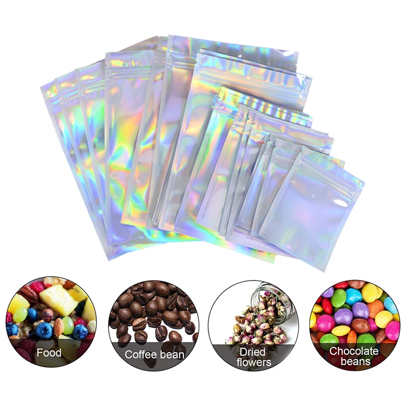20pcs Iridescent Zip Lock Bags Pouches Cosmetic Plastic Laser Holographic Makeup Storage Bag Hologram Zipper Bags Gift Packaging