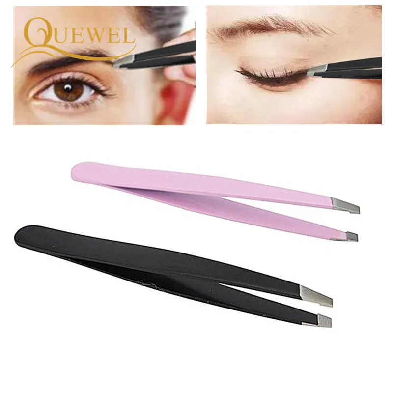 Quewel 1PC Black/Pink Eyebrow Tweezers False Eyelash Applicator Face Hair Clip Stainless Steel Tweezer Beauty Makeup Tool