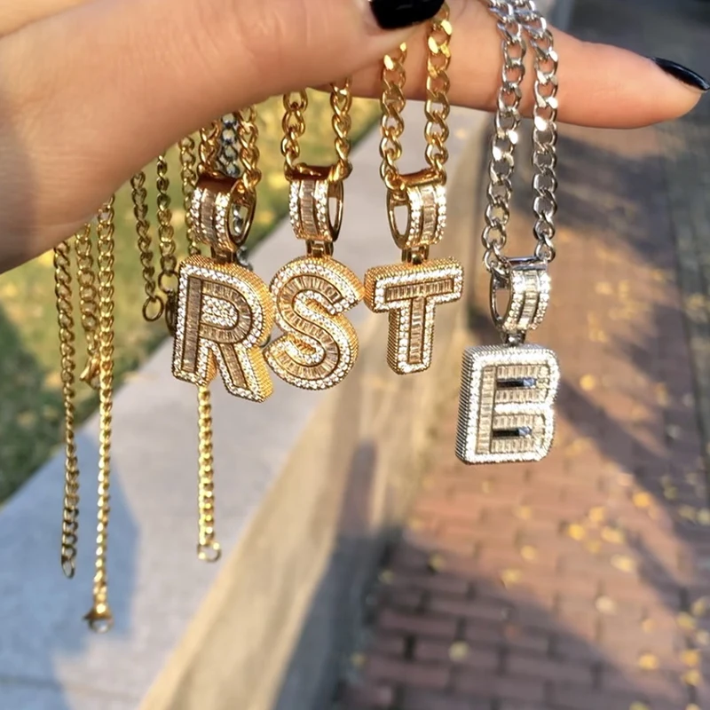 26 Letters Pendant Necklace Intital Cubic Zircon A-Z Alphabet Shinning Long Chain Necklaces 2022 Trend Jewelry Collares Mujer