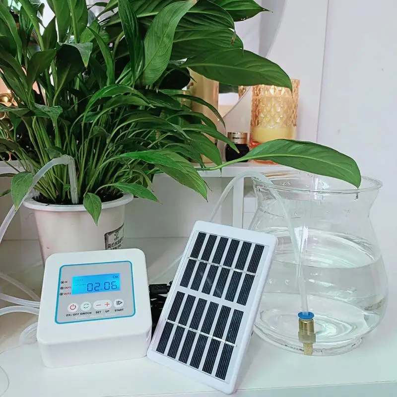 

Solar Powered Drip Irrigation Set Garden Dual-outlet LED Digital Display Automatic Watering Device System USB Rechargeable