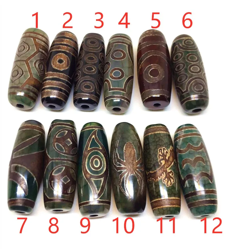 1PCS 1LOT Natural Stone Different Patterns Amulet 10mm*30mm Dzi Beads Special Color Loosing Beads for Jewelry Making